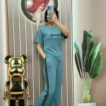 Đồ bộ quần dài áo tay ngắn quần viền 2 line in chữ ginger