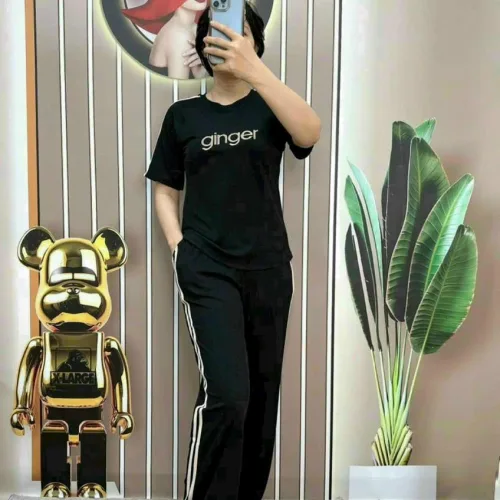Đồ bộ quần dài áo tay ngắn quần viền 2 line in chữ ginger
