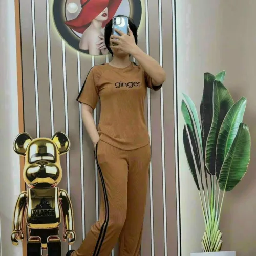 Đồ bộ quần dài áo tay ngắn quần viền 2 line in chữ ginger