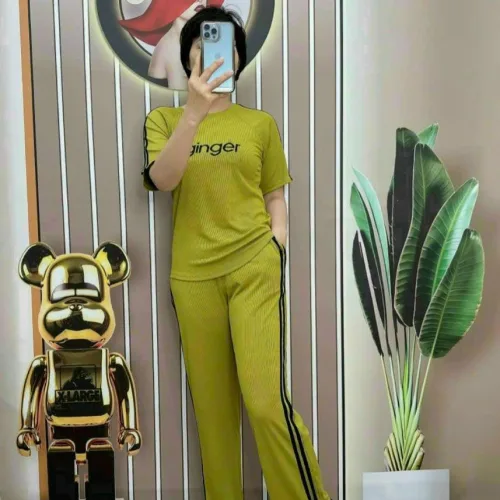 Đồ bộ quần dài áo tay ngắn quần viền 2 line in chữ ginger