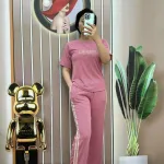 Đồ bộ quần dài áo tay ngắn quần viền 2 line in chữ ginger