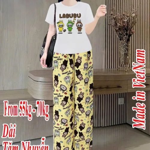 Đồ bộ quần dài áo tay ngắn tăm nhuyễn phối đũi sọc