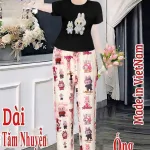 Đồ bộ quần dài áo tay ngắn tăm nhuyễn phối đũi sọc ống nhỏ