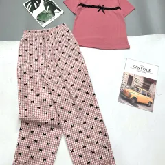 Đồ bộ quần dài áo tay ngắn tăm nhuyễn phối sọc cotton