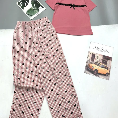 Đồ bộ quần dài áo tay ngắn tăm nhuyễn phối sọc cotton