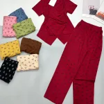 Đồ bộ quần dài áo  thun cổ tròn may xéo thân áo