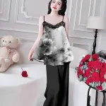 Đồ bộ quần dài áo yếm ren cổ nhiều hoạ tiết