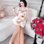 Đồ bộ quần dài áo yếm ren cổ nhiều hoạ tiết