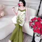 Đồ bộ quần dài áo yếm ren cổ nhiều hoạ tiết