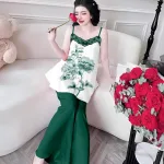 Đồ bộ quần dài áo yếm ren cổ nhiều hoạ tiết