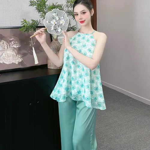 Đồ bộ quần dài áo yếm vải tonl 2 lớp siêu mát
