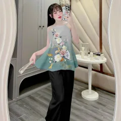Đồ bộ quần dài áo yếm vải tonl in nhiều hình sang trọng