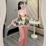Đồ bộ quần dài áo yếm vải tonl in nhiều hình sang trọng