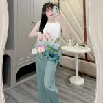 Đồ bộ quần dài áo yếm vải tonl in nhiều hình sang trọng
