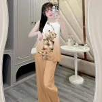 Đồ bộ quần dài áo yếm vải tonl in nhiều hình sang trọng