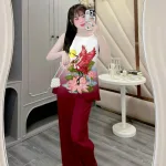 Đồ bộ quần dài áo yếm vải tonl in nhiều hình sang trọng
