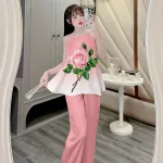 Đồ bộ quần dài áo yếm vải tonl in nhiều hình sang trọng