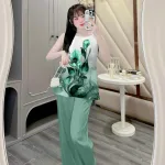 Đồ bộ quần dài áo yếm vải tonl in nhiều hình sang trọng