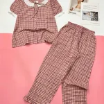 Đồ bộ quần dài bèo dưới ống áo tay bèo cổ bèo nơ