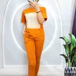 Đồ bộ quần dài bo thun áo tay ngắn in bảng chữ