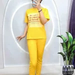 Đồ bộ quần dài bo thun áo tay ngắn in bảng chữ