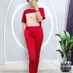 Đồ bộ quần dài bo thun áo tay ngắn in bảng chữ