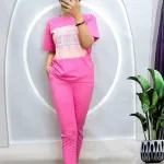 Đồ bộ quần dài bo thun áo tay ngắn in bảng chữ