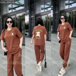Đồ bộ quần dài bo thun áo tay ngắn in hình gấu