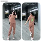 Đồ bộ quần dài bo thun áo tay ngắn in hình gấu