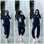 Đồ bộ quần dài bo thun áo tay ngắn in hình gấu