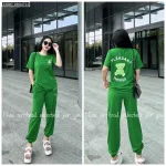 Đồ bộ quần dài bo thun áo tay ngắn in hình gấu