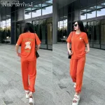 Đồ bộ quần dài bo thun áo tay ngắn in hình gấu