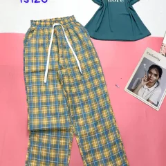 Đồ bộ quần dài caro áo tay sát nách in chữ more