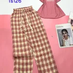 Đồ bộ quần dài caro áo tay sát nách in chữ more