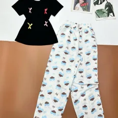 Đồ bộ quần dài cotton hàn nhiều hoạ tiết ,áo borip