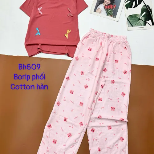 Đồ bộ quần dài cotton hàn nhiều hoạ tiết ,áo borip