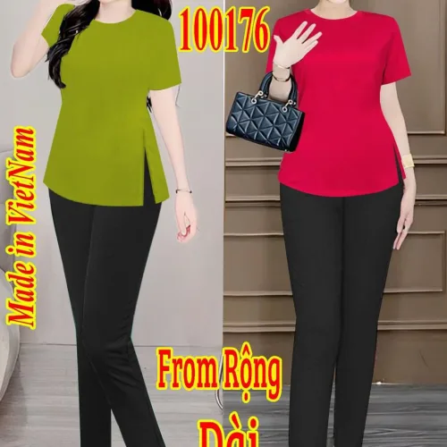 Đồ bộ quần dài  đen áo thun trơn tăm 2 da
