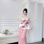 Đồ bộ quần dài latin áo hai dây in nhiều bông đẹp