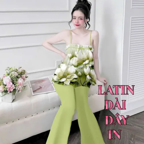 Đồ bộ quần dài latin áo hai dây in nhiều bông đẹp