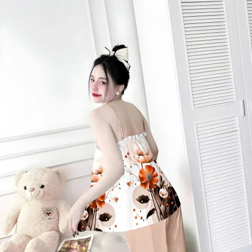Đồ bộ quần dài latin áo hai dây in nhiều bông đẹp