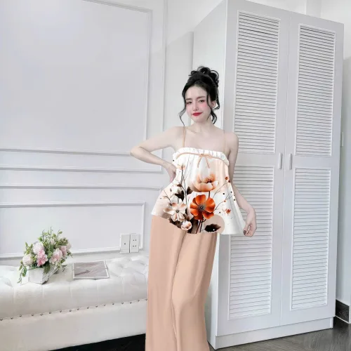 Đồ bộ quần dài latin áo hai dây in nhiều bông đẹp