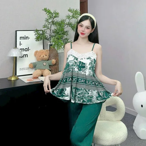 Đồ bộ quần dài latin áo hai dây ren in nhiều hình