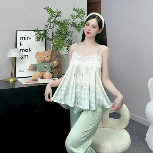 Đồ bộ quần dài latin áo hai dây ren in nhiều hình