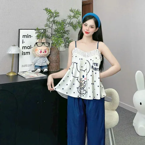 Đồ bộ quần dài latin áo hai dây ren in nhiều hình
