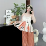 Đồ bộ quần dài latin áo hai dây ren in nhiều hình