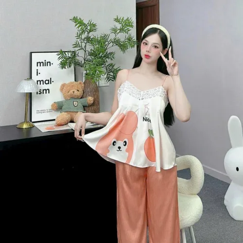Đồ bộ quần dài latin áo hai dây ren in nhiều hình