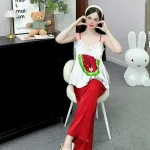 Đồ bộ quần dài latin áo hai dây ren in nhiều hình