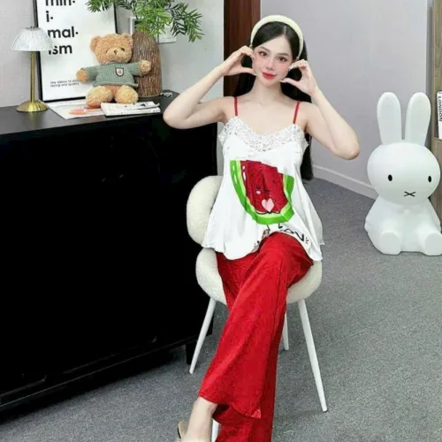 Đồ bộ quần dài latin áo hai dây ren in nhiều hình