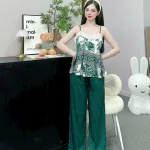 Đồ bộ quần dài latin áo hai dây ren in nhiều hình