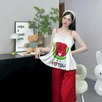 Đồ bộ quần dài latin áo hai dây ren in nhiều hình